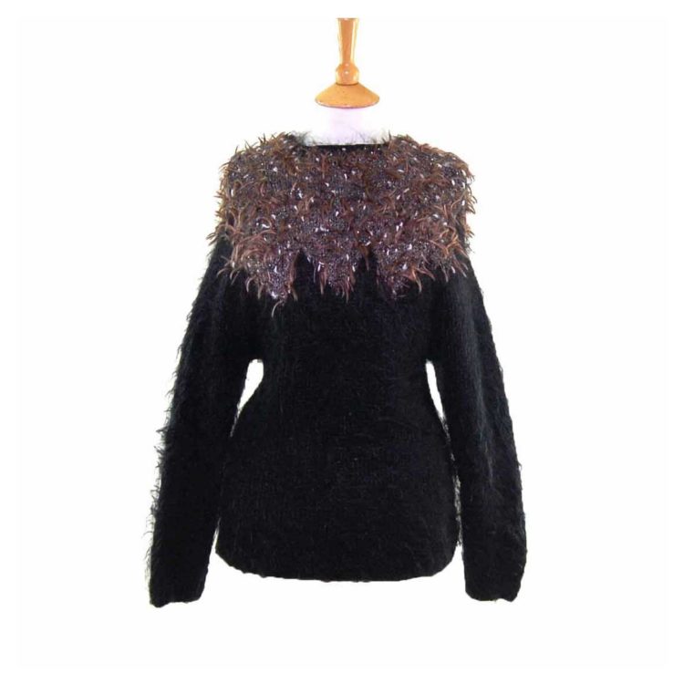 Black Long Sleeved Mohair 80s Sweater