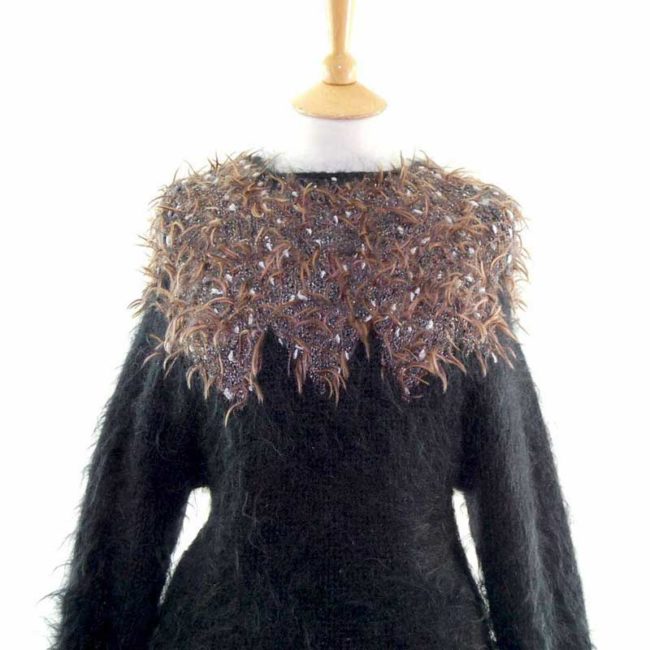 Close up of Black Long Sleeved Mohair 80s Sweater