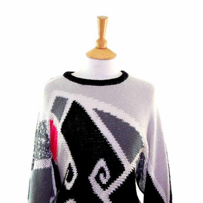 Close up of Ladies Funky Multicoloured Colourblock 80s Sweater