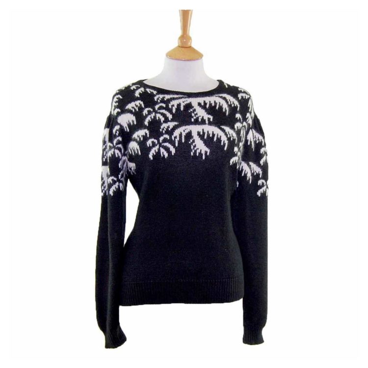 Ladies Black And White Long Sleeved 80s Sweater