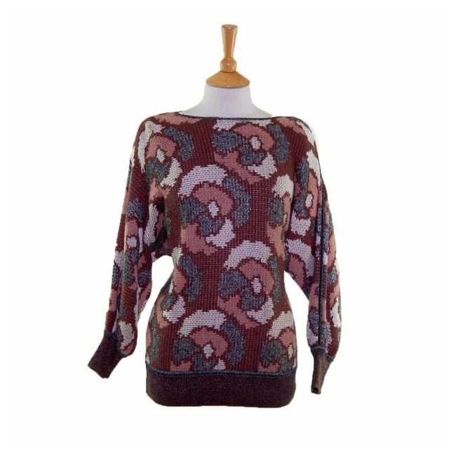 Ladies Funky Multicoloured Abstract Print Long Sleeve 80s Sweater