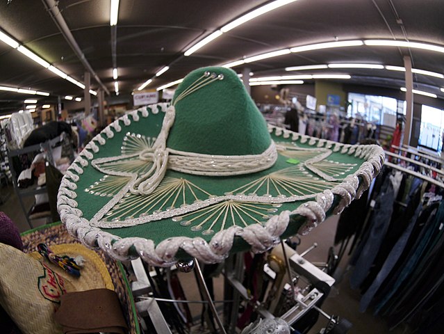 Blue17 retro fashion stores interior photo - Secondhand sombrero on a rack at The Salvation Army, Wenatchee, Blue17 retro fashion stores interior photo - Secondhand sombrero on a rack at The Salvation Army, Wenatchee,