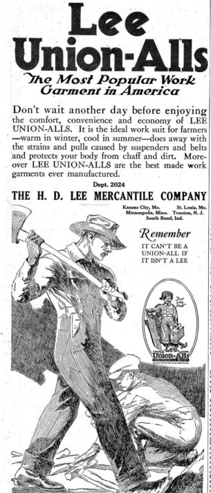 Vintage mens workwear.Photo of Lee Unionalls publicity poster