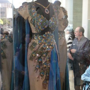 Hedy Lamarr "Delilah" peacock gown from the 1949 film Samson and Delilah at the Debbie Reynolds Auction Breaks Up Historic Hollywood Collection (The Paley Center for Media in Beverly Hills, Los Angeles, CA, USA). Costume designed by Edith Head.