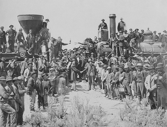 Vintage mens workwear - Completion of the First Transcontinental Railroad between Central Pacific Railroad & Union Pacific Railroad, Utah on May 10, 1869; Vintage mens workwear - Completion of the First Transcontinental Railroad between Central Pacific Railroad & Union Pacific Railroad, Utah on May 10, 1869;