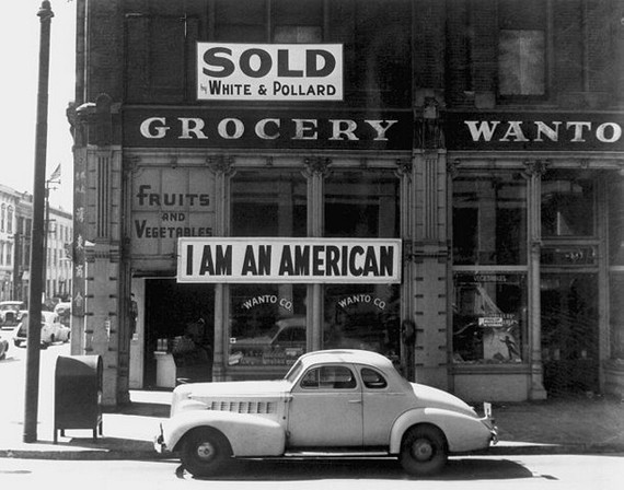 Photo of Japanese American grocery on 13th and Franklin streets, March, 1942.<br /> The owner, an American of Japanese decent had been moved to a wartime relocation centre the day after Pearl Harbor. Photo of Japanese American grocery on 13th and Franklin streets, March, 1942.<br /> The owner, an American of Japanese decent had been moved to a wartime relocation centre the day after Pearl Harbor.