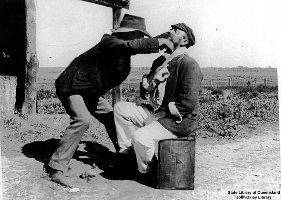 A man, having his beard trimmed, Blackall District, Queensland, early 1900s. A man, having his beard trimmed, Blackall District, Queensland, early 1900s.