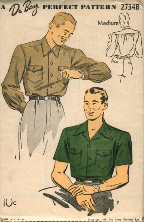 Pattern illustration of Men's Sport Shirt with a convertible collar, 1942 Pattern illustration of Men's Sport Shirt with a convertible collar, 1942