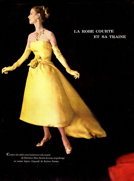 Yellow organdy gown by Dior publicity Yellow organdy gown by Dior publicity
