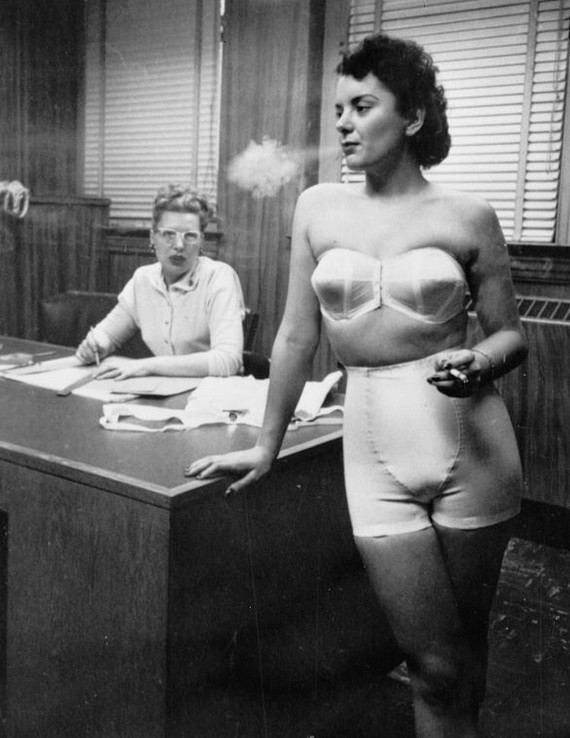 Woman modeling undergarments, 1949, photo, Stanley Kubrick. Woman modeling undergarments, 1949, photo, Stanley Kubrick.