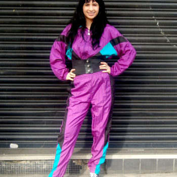 Purple, Turquoise and black shell suit 80s