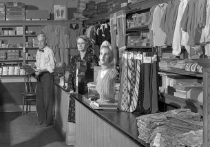 Retro workwear, Buell's Dry Goods, Worthington, Ohio, USA, May 10, 1947