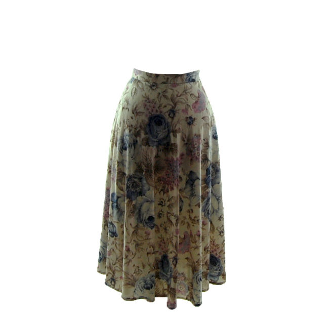 70s A-line Pastel Floral Skirt
