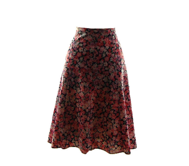 70s Pink Hibiscus Print A-Line Skirt