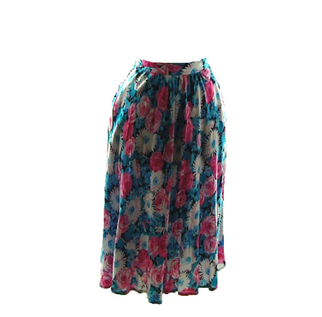 70s Vibrant Floral Print A-Line Skirt