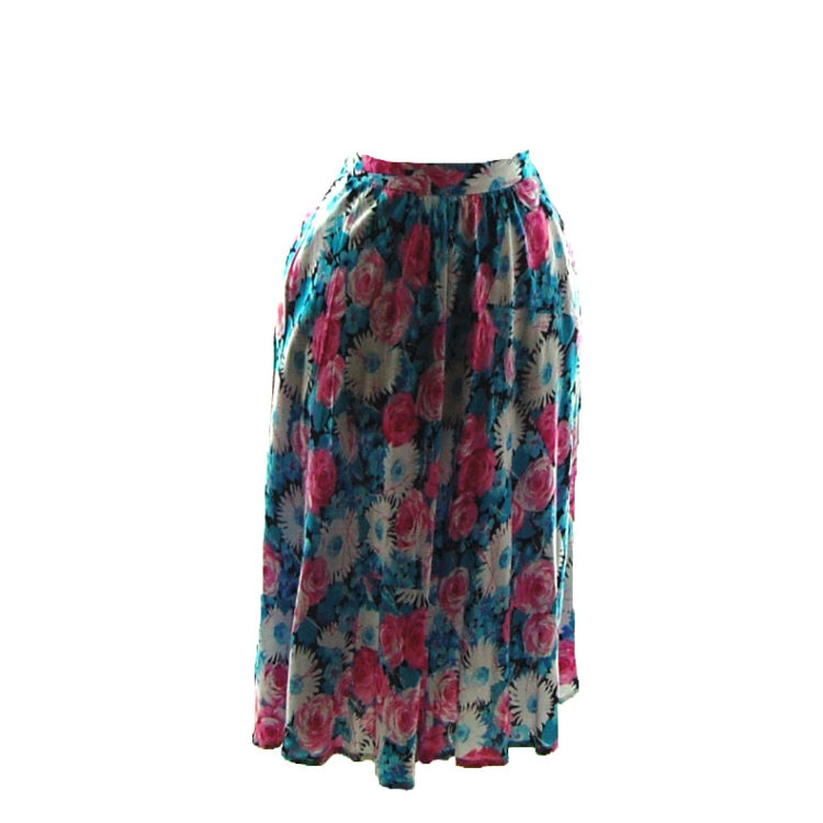 70s Vibrant Floral Print A-Line Skirt