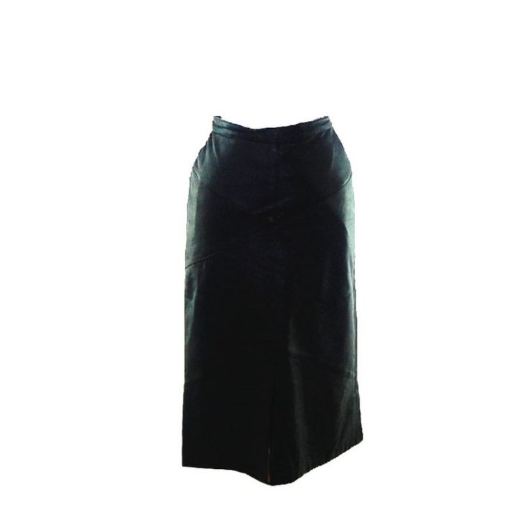 90s Black Leather Midi Skirt