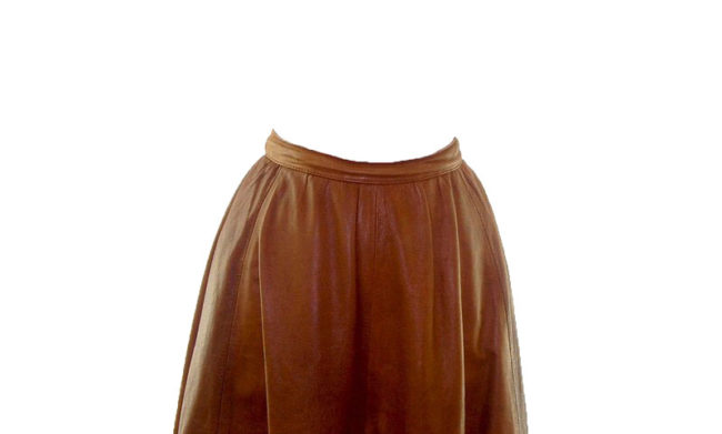 Close up of the top of 80s Tan Leather Skirt