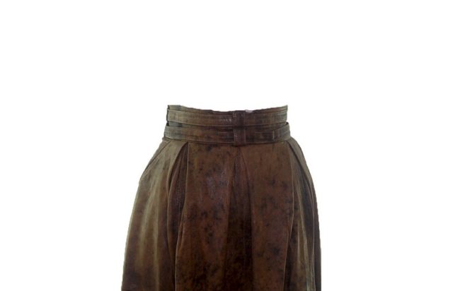 Front close up of 80 Style Long Brown Leather Skirt