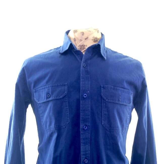 Front close up of 80s Planam Brand Blue Work Shirt