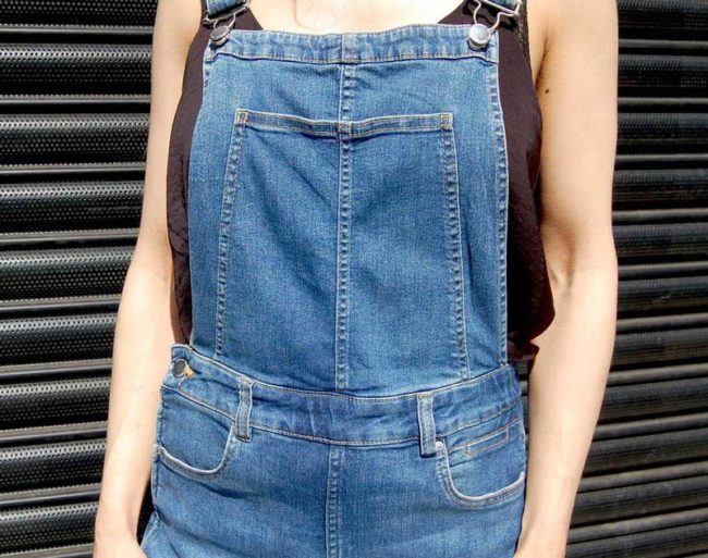 Front close up of 90s Womens Blue Denim Dungarees
