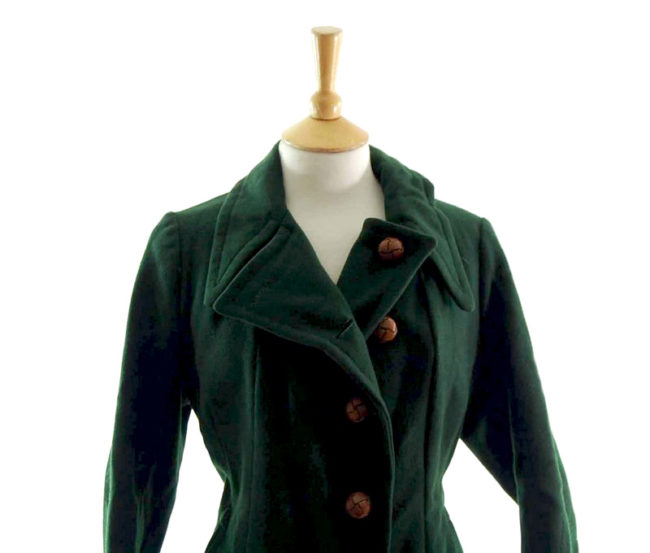 Front close up of Bottle Green 1940s Womens Coat
