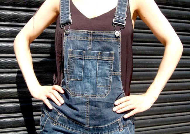 Front close up of Womens Vintage Denim Dungarees