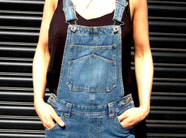 Front close up of denim dungarees