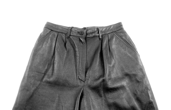 Front close up photo of Ladies Black High Waist Leather Shorts