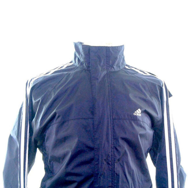 Front closeup of Navy Windbreaker Adidas Vintage