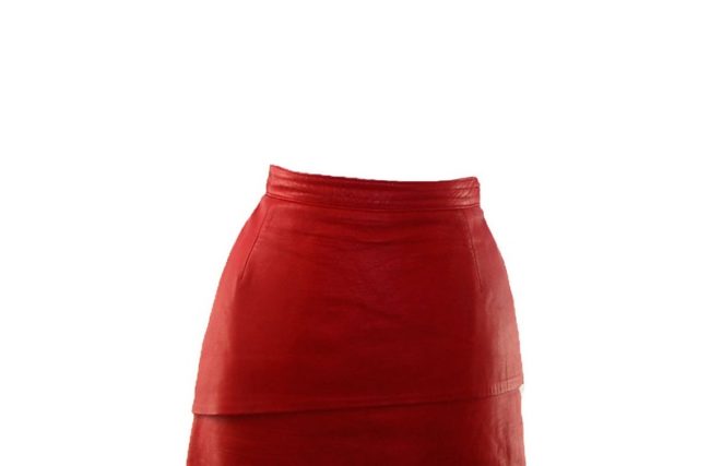 Front , top close up of 90s Red Leather Pencil Skirt