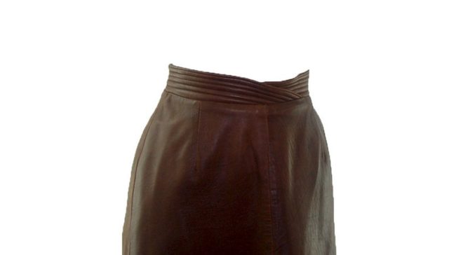 Front top close up of 90s Brown Leather Pencil Skirt