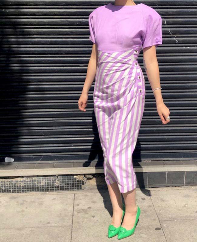 Side view of Striped Pink 80s Dress