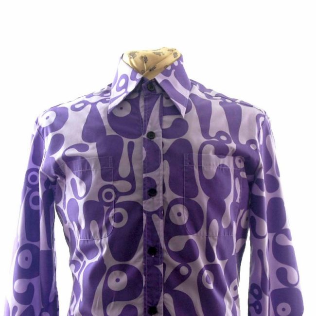front of 70s Chenaski Purple Long Collard Shirt