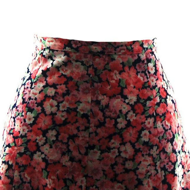 front of 70s Pink Hibiscus Print A-Line Skirt