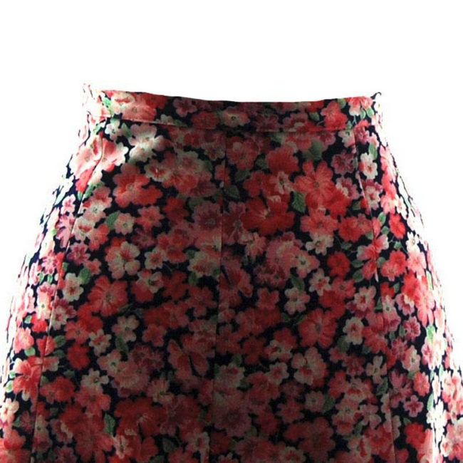 front of 70s Pink Hibiscus Print A-Line Skirt