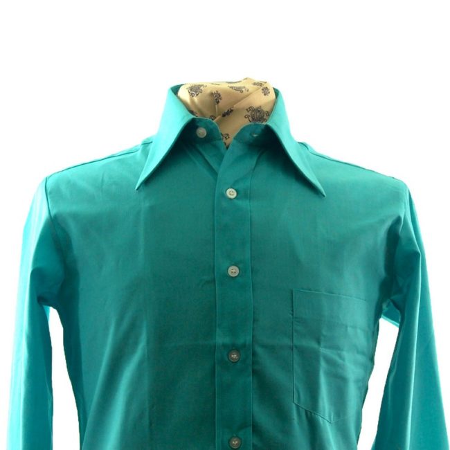 front of 70s Prisma Turquoise Long Collard Shirt