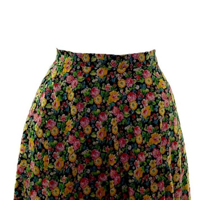 front of 70s Vibrant Floral A-Line Skirt