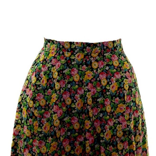 front of 70s Vibrant Floral A-Line Skirt