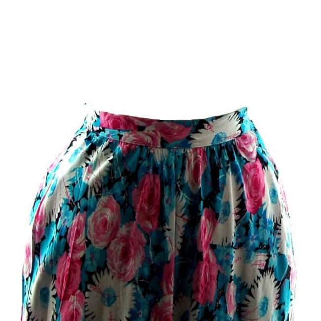 front of 70s Vibrant Floral Print A-Line Skirt