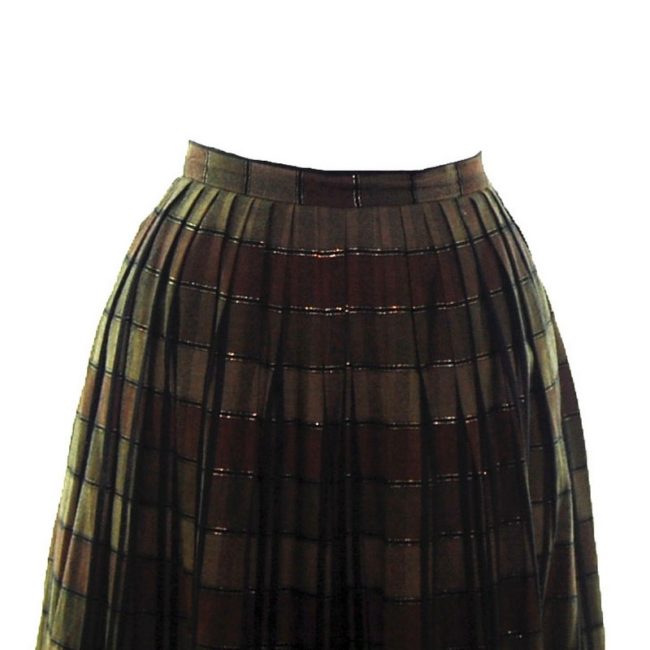 front of 80s Long Brown Checkered Skirt