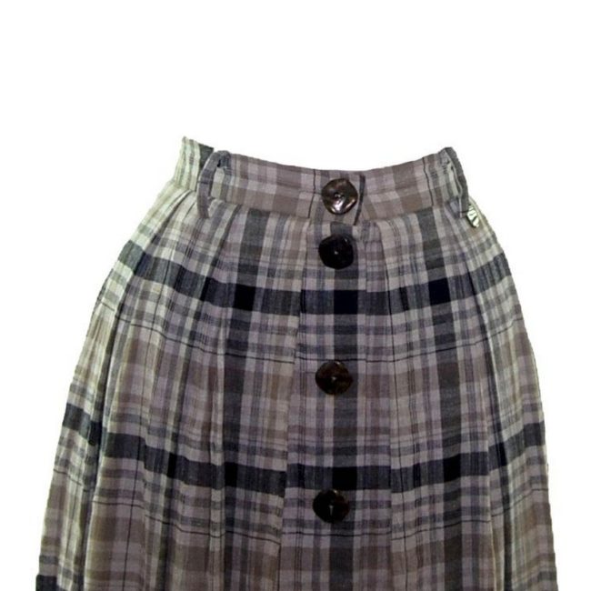 front of 90s Long Grey Checkered A-Line Skirt