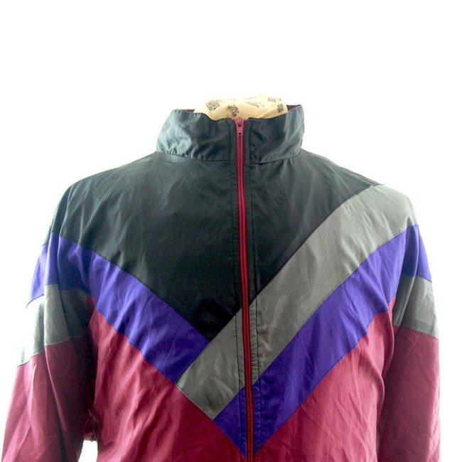 front of 90s Maroon Shell Suit Jacket