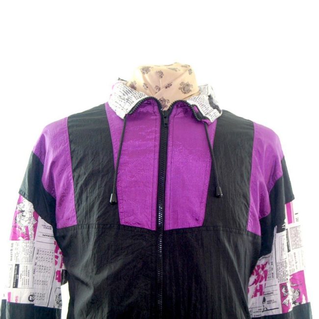 front of 90s Newspaper Print Shell Suit