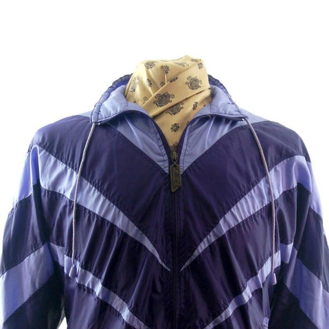 front of 90s purple shell-suit jacket