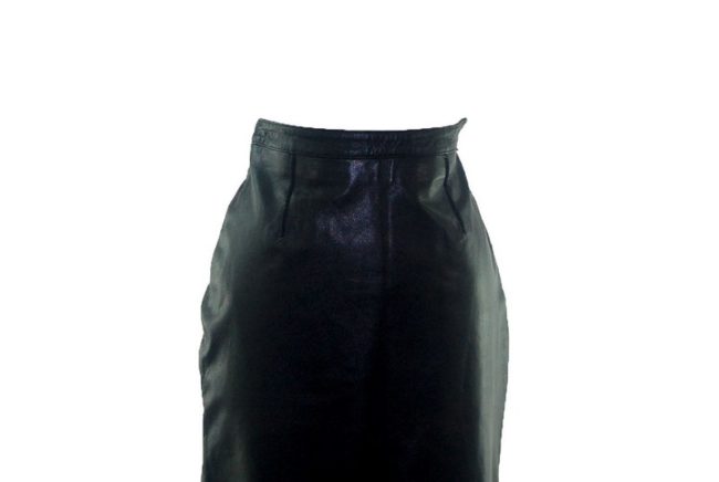 front of Black Leather Evening Length Skirt