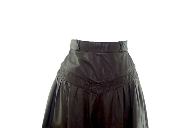 front of Brown Leather midi Skirt