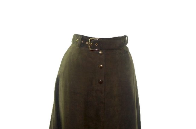 front of Lower Calf Green Suede Skirt