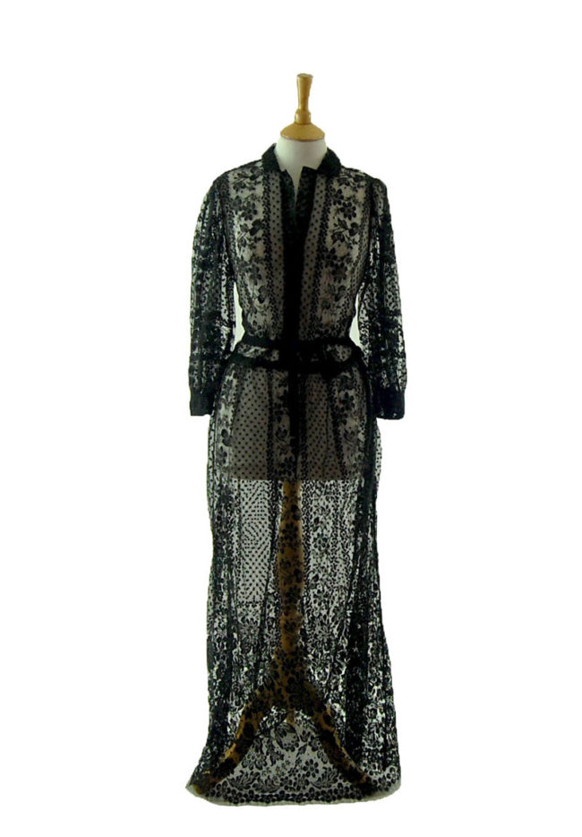 70s Black Lace Roland Klein Maxi Dress