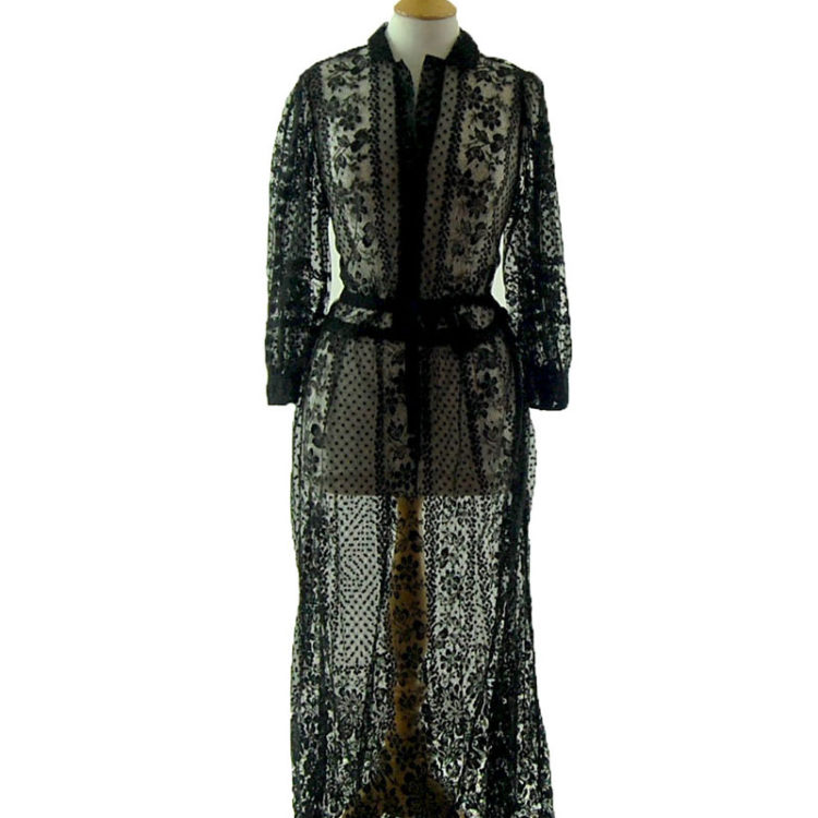 70s Black Lace Roland Klein Maxi Dress